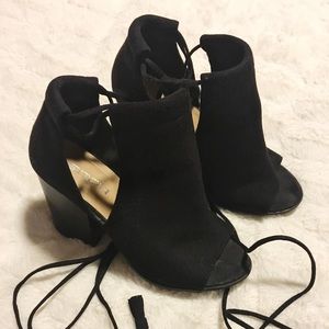 Black cut out lace up suede booties